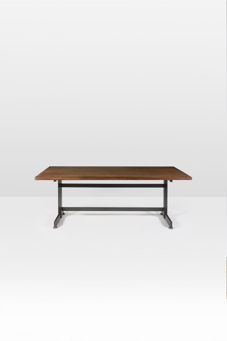 Jules Wabbes (1919-1974) Desk table Solid laminated wenge and patinated steel with gunmetal patina (1 of 2)