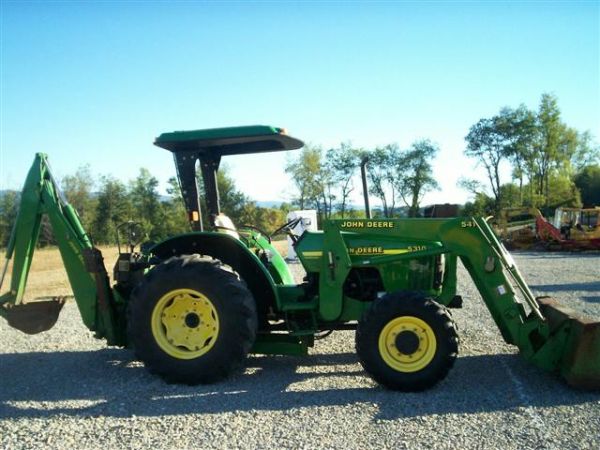 JOHN DEERE 5310 4WD TRACTOR W/LOADER/BACKHOE: NICE JOHN DEERE 5310 4WD TRACTOR WITH 540 FRONT LOADER AND JOHN DEERE 10A BACKHOE ATTACHMENT. DIESEL, POWERSTEERING, POWER REVERSER TRANSMISSION, 3PT(ARMS MISSING), PTO, R-4 TIRES. OVERALL MACHINE IS