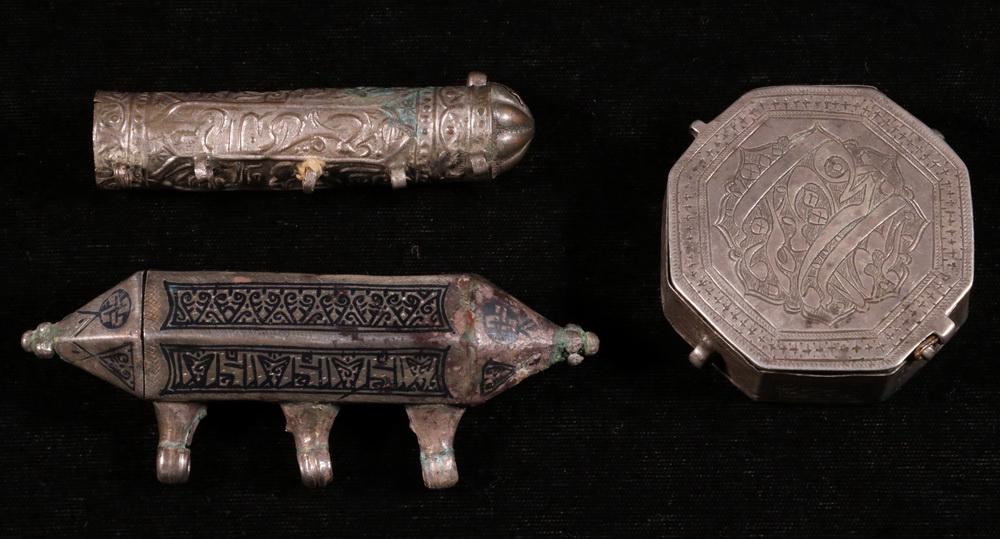 (3) PERSIAN/MIDDLE EASTERN SILVER PRAYER BOXES (1 of 1)