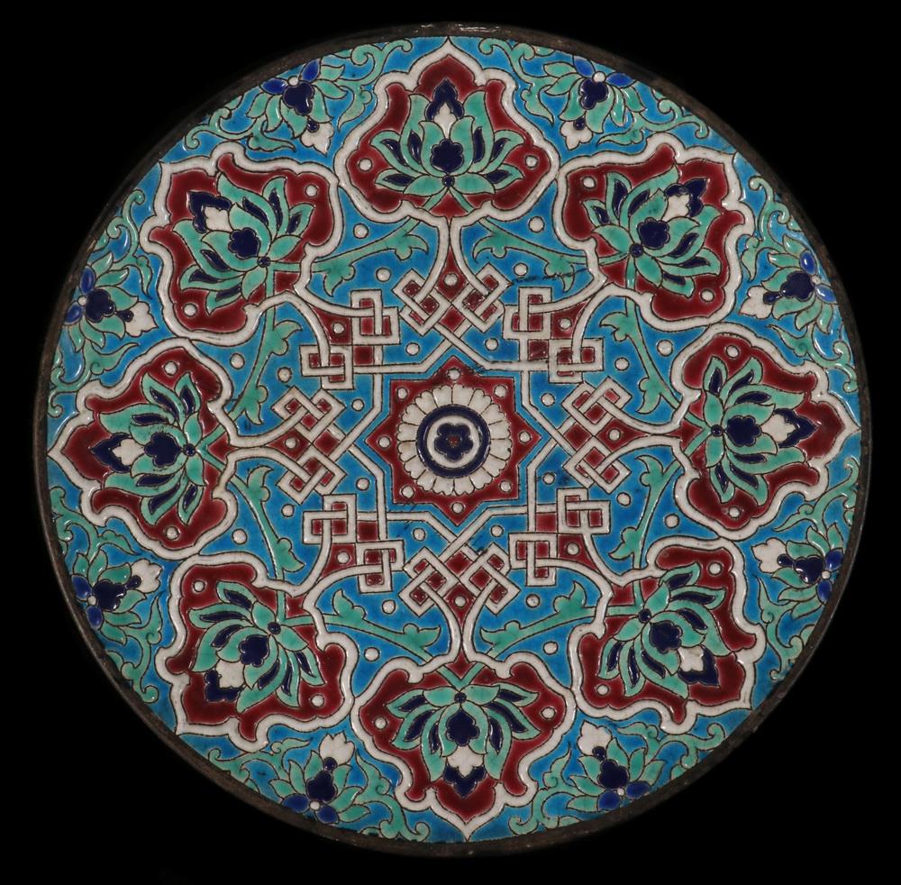 EARLY 20TH C. PERSIAN ENAMELED POTTERY PLATE (1 of 2)