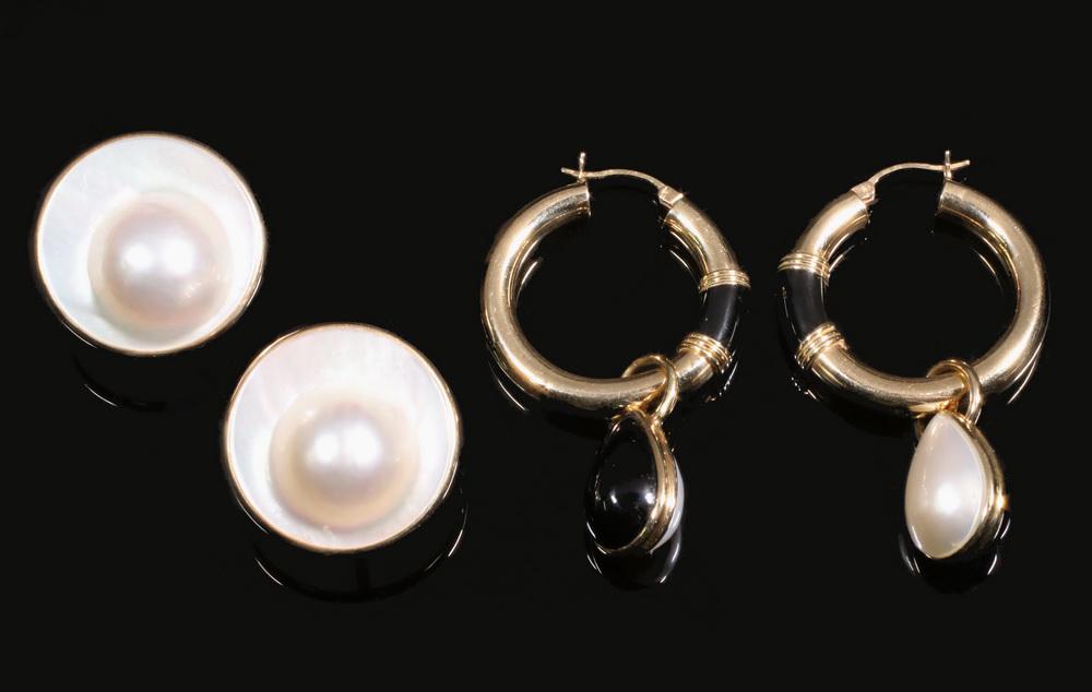 (2 PRS) 14K & MABE PEARL EARRINGS (1 of 1)