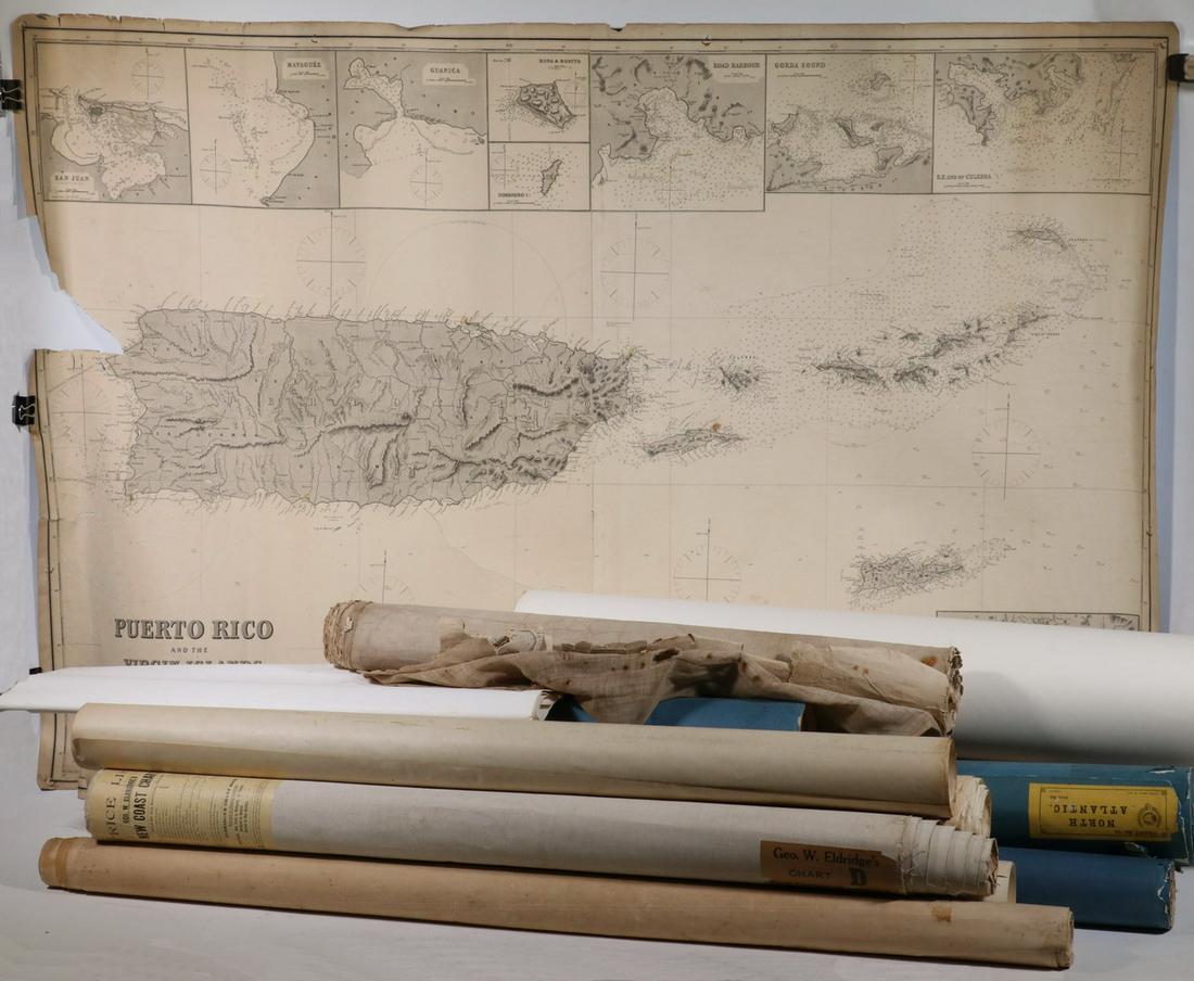 (16) MARINE CHARTS & (2) JACK GRAY PRINTS, ROLLED (1 of 2)