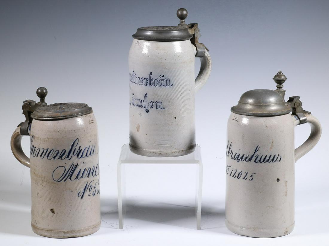 (3) STONEWARE GERMAN BREWERY STEINS (1 of 3)