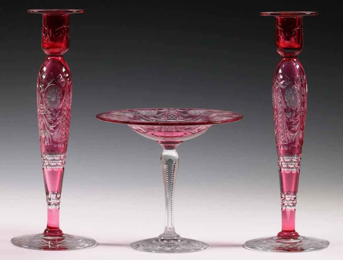 (3 PCS) BRILLIANT PERIOD LIBBEY CRANBERRY CUT TO CLEAR (1 of 3)