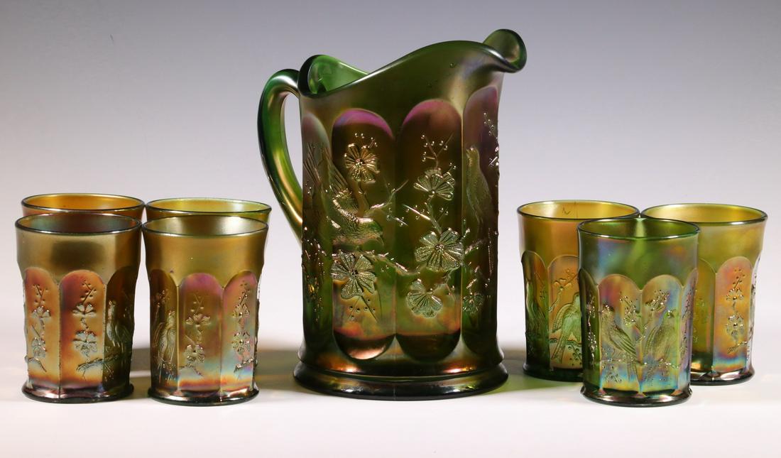 (8 PC) NORTHWOOD "SINGING BIRDS" CARNIVAL GLASS (1 of 2)