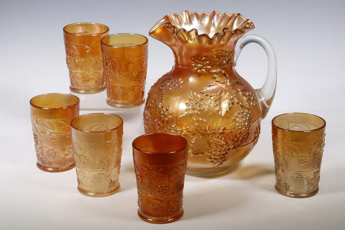 (7 PC) FENTON/DUGAN "FLORAL AND GRAPE" WATER SET (1 of 1)