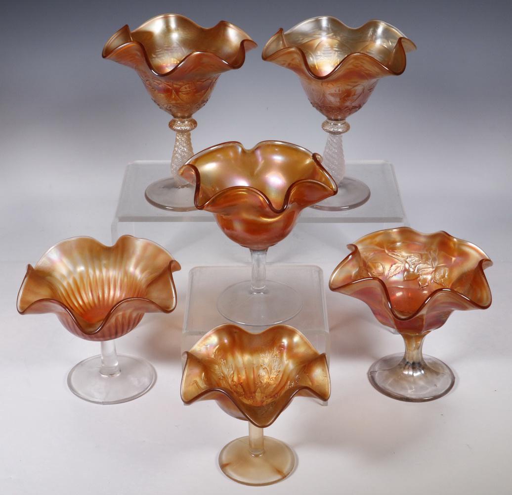 (6) FENTON MARIGOLD CARNIVAL GLASS COMPOTES (1 of 1)