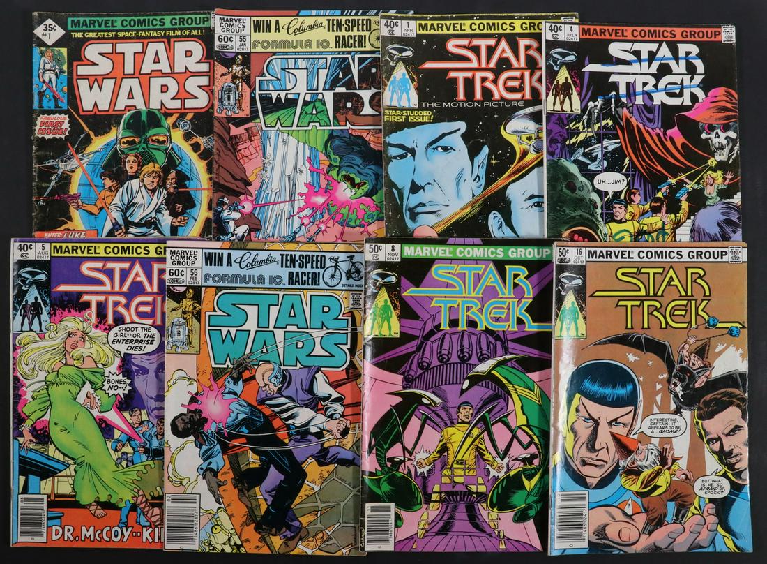 (90) STAR WARS & STAR TREK COMIC BOOKS: Collection of (90) Vintage Space Fantasy Comic Books, mostly Marvel, incl: (81) Star Wars, #1- July 1977 (2), #2, #3 (2), #5, #7- Jan. 1978 (3), #8, #9 (3), #10, #11, #12 (3), #13, #14, #15 (2), #16,