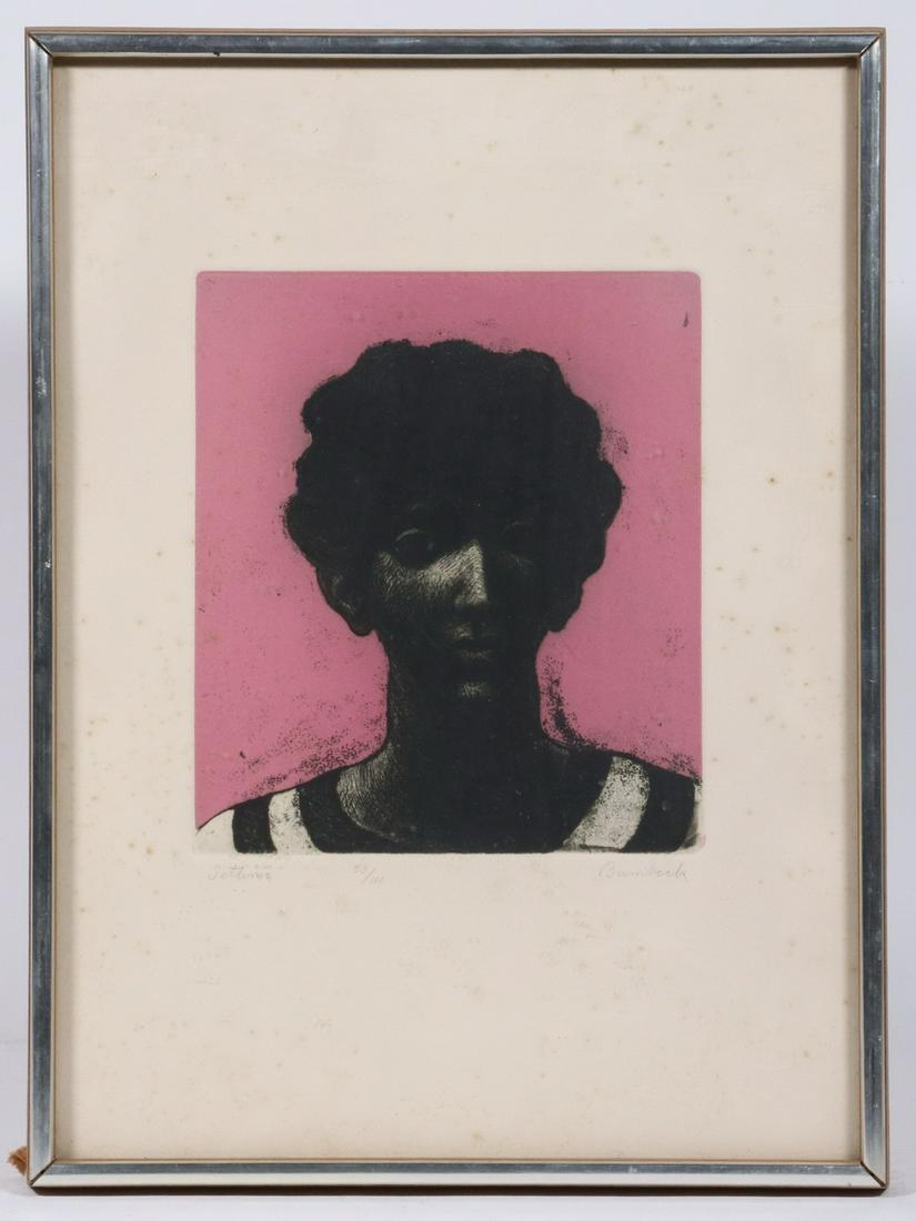 DAVID BUMBECK (VT/MA, 1940 - ): "Settimo", color lithograph, signed, titled and numbered 53/100, COA verso from Ferdinand Roten Galleries of Baltimore, in a silver edge mahogany box frame, under glass, OS: 15 1/2" x 11 1/2", impress