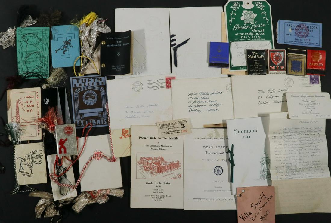 COLLECTION TUFTS EPHEMERA: Dance Cards, Tickets, Correspondence and other bits of campus life for Miss Villa Smith at Tufts College and Simmons College in Boston, ca 1938-42, including letters from a West Point Cadet.