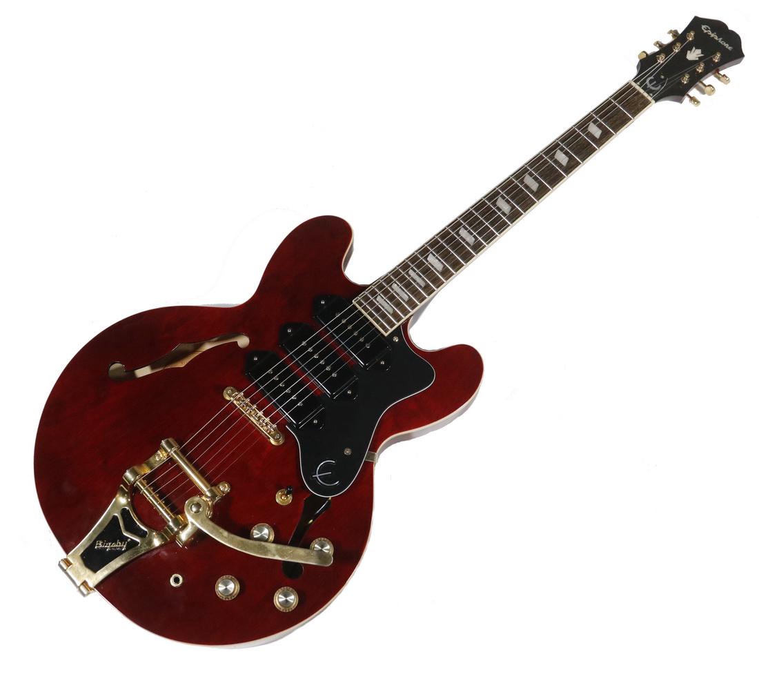 ELECTRIC GUITAR, EPIPHONE, RIVIERA, RED 2010S, MADE IN: Limited Edition P 93 WR, s/n 08081501916, Semi-Hollow Body, double cutaway, ES thin line Maple body, mahogany thin taper D profile neck, 22 medium jumbo frets, Wilkinson gold tuners, bridge and Lock-T