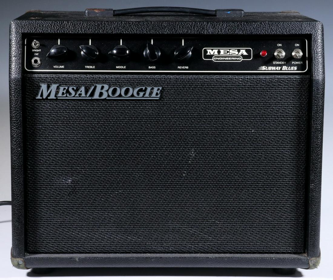 MESA BOOGIE SUBWAY GUITAR AMP: 1997 Tube Combo Amp, Power Output: 20 Watts -Tubes: EL84 (2), 12AX7 (2), -Speaker: 10" Mesa Black Shadow by Eminence -Controls: Volume, Treble, Middle, Bass, Reverb,-Half Power Jack-Spring Reverb-Fat/