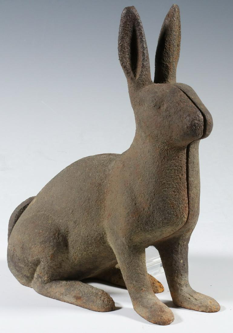(2 PC) CAST IRON RABBIT DOORSTOP/GARDEN FIGURE: (2) Piece Figural Standing Rabbit Doorstop, in cast iron, early 20th c., pieces are separated, 11 3/4" high. Surface rust.