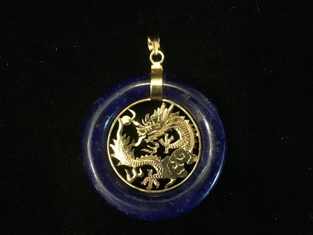 14K GOLD & LAPIS DRAGON PENDANT (1 of 2)