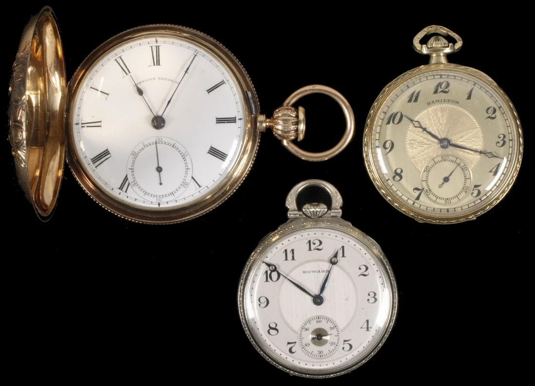 (3) POCKET WATCHES - WALTHAM, HAMILTON & E. HOWARD (1 of 14)