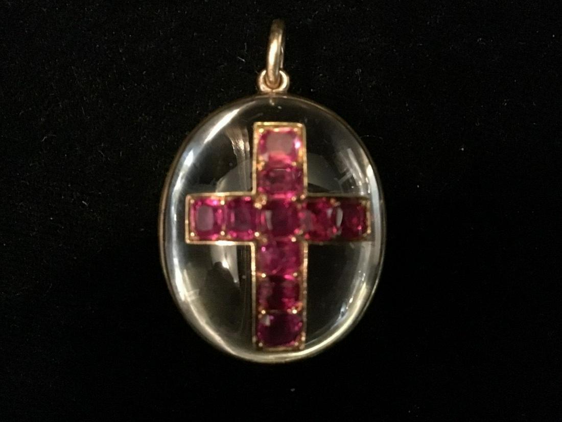 GOLD & RUBY CRYSTAL PENDANT LOCKET (1 of 2)