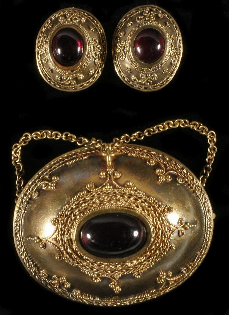 (2 PC) GARNET & BEADED VICTORIAN JEWELRY SUITE, 14K (1 of 3)