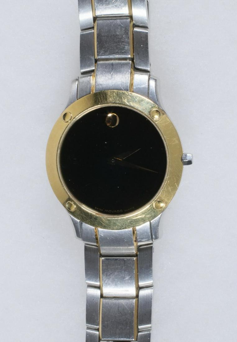 MOVADO GENT'S WRISTWATCH: Movado Wristwatch with round head in two-tone gold plate, quartz movement, #85-G1-885, #3707690. Recently serviced.