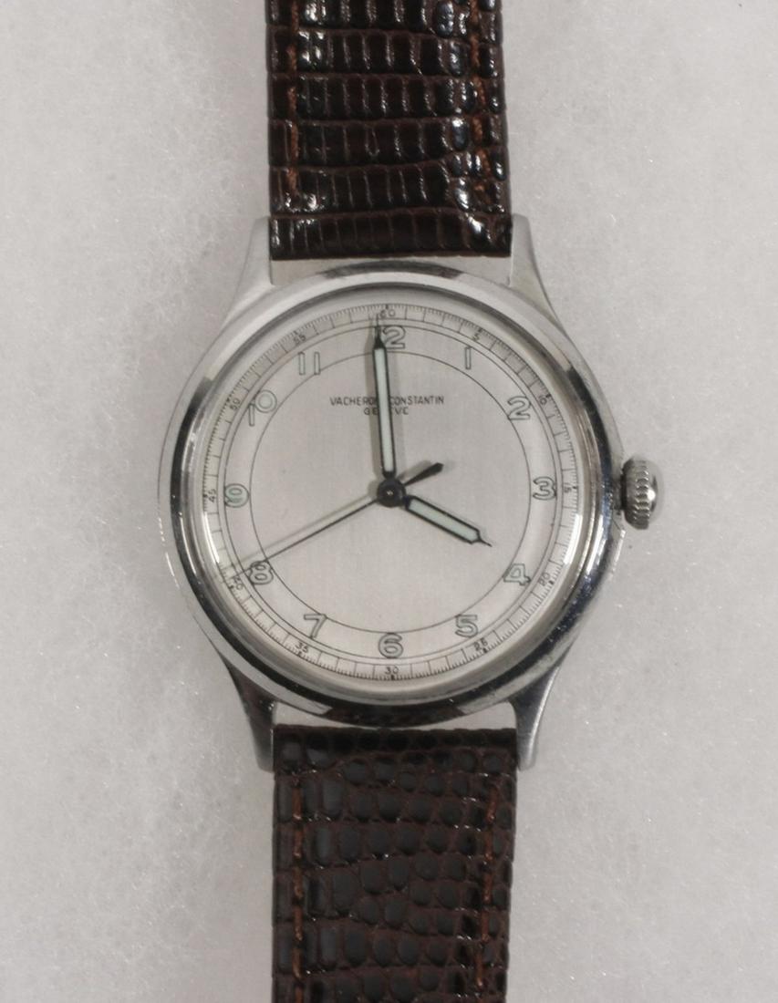 VACHERON & CONSTANTIN WRISTWATCH: Vintage Vacheron & Constantin Geneve Wristwatch with stainless steel round head and sweep second hand. Recently serviced, with new brown genuine lizard band.