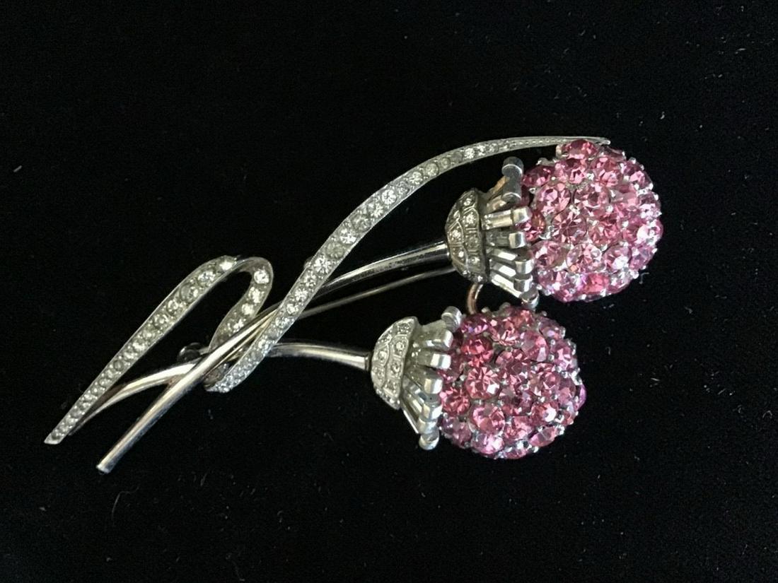 PENNINO BROOCH: Vintage Designer Sterling Silver and Stone Set Floral Form Brooch, by Pennino # 7, 2" wide, 4" long. Very good condition.