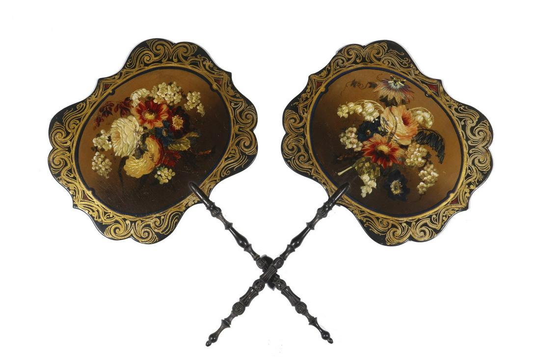 PR OF VICTORIAN PAINTED HAND FANS (1 of 2)