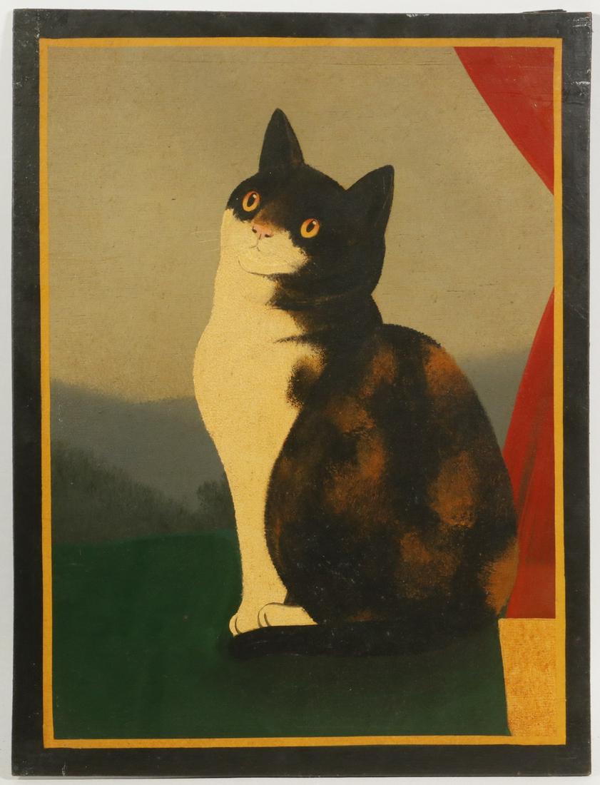 PAUL KITCHIN (VA, 1954-2002) FOLK ART CAT PAINTING (1 of 2)
