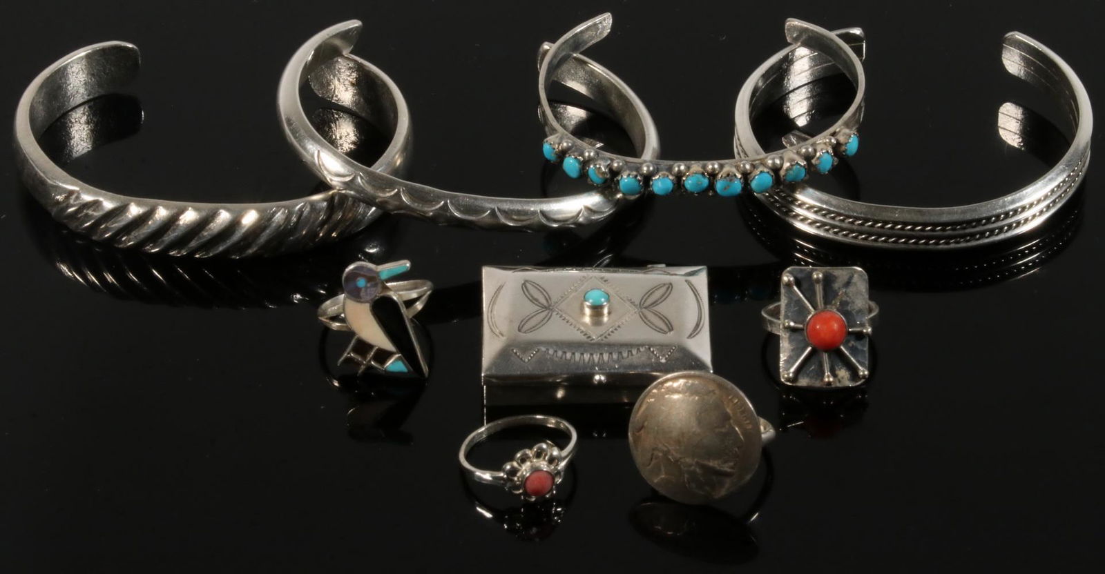 (9 PC) NATIVE AMERICAN SILVER JEWELRY (1 of 5)