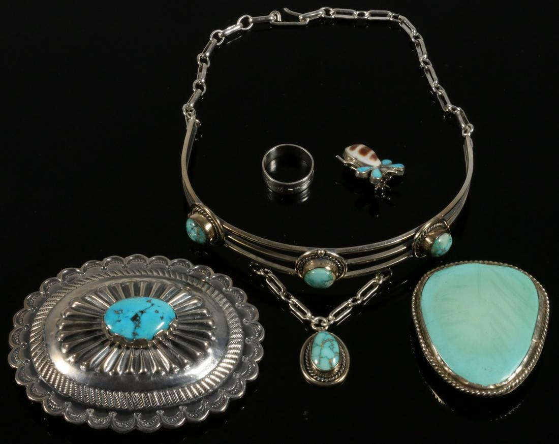 (5 PC) NATIVE AMERICAN SILVER JEWELRY (1 of 5)