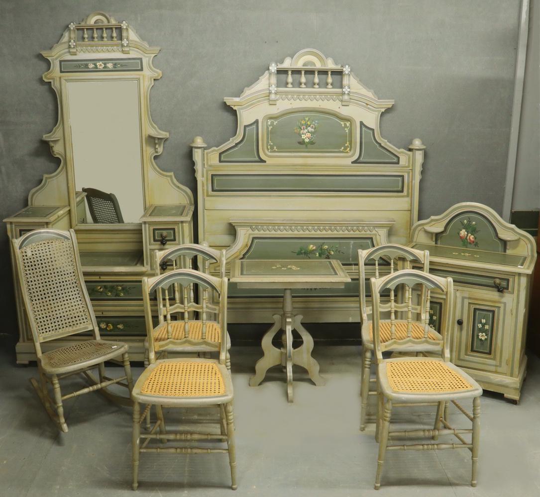 (9 PC) PAINTED PINE BEDROOM SET (1 of 1)