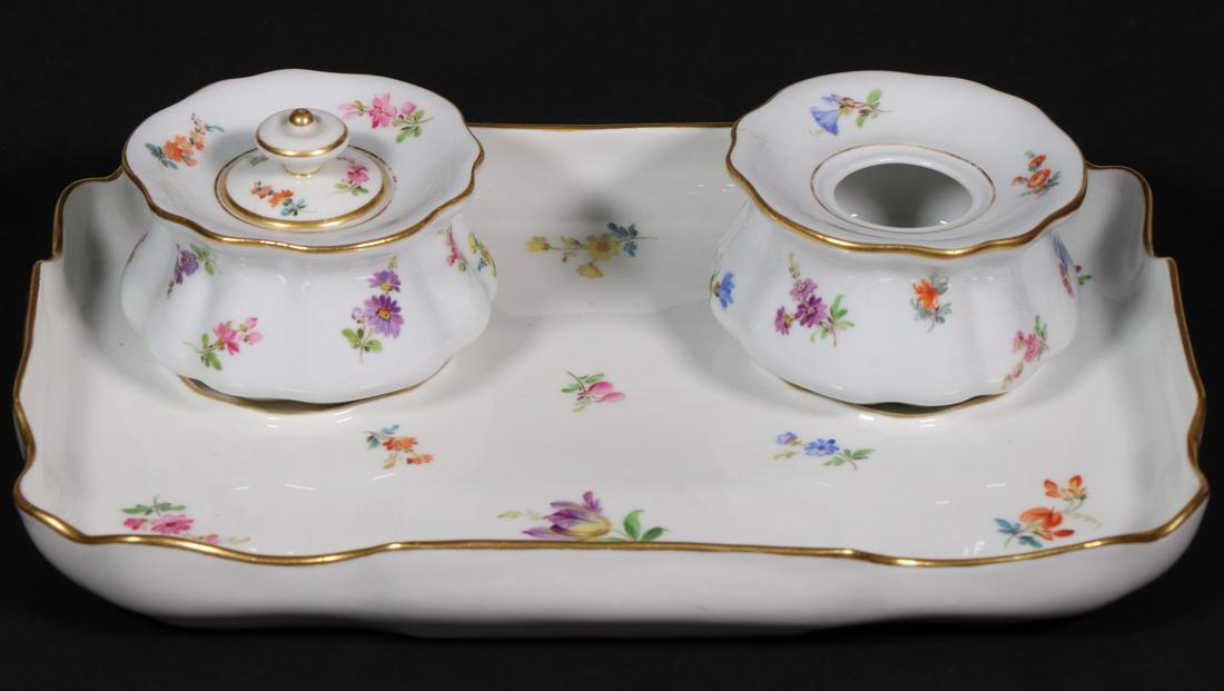 MEISSEN PORCELAIN (3 PC) INKSTAND (1 of 2)