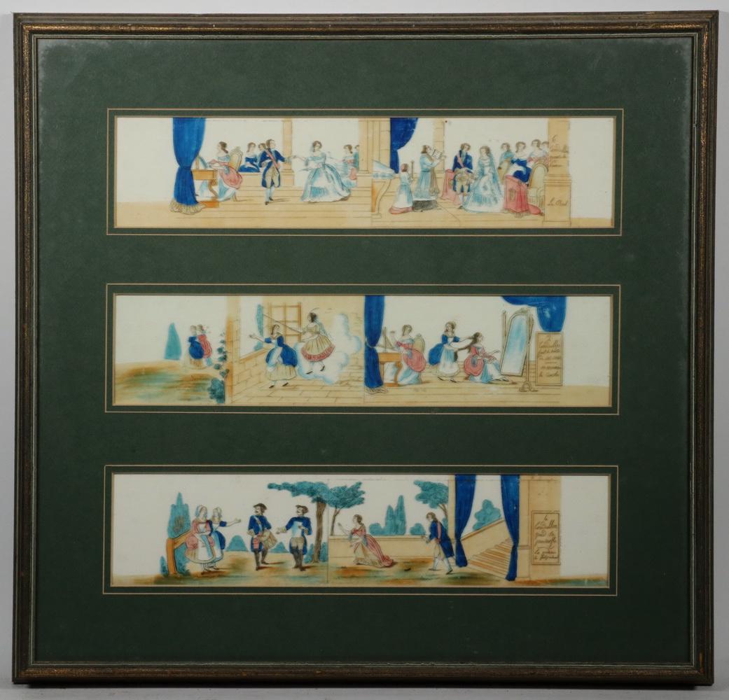 FRAMED GROUP OF PAINTED MAGIC LANTERN NARRATIVE SLIDES (1 of 2)