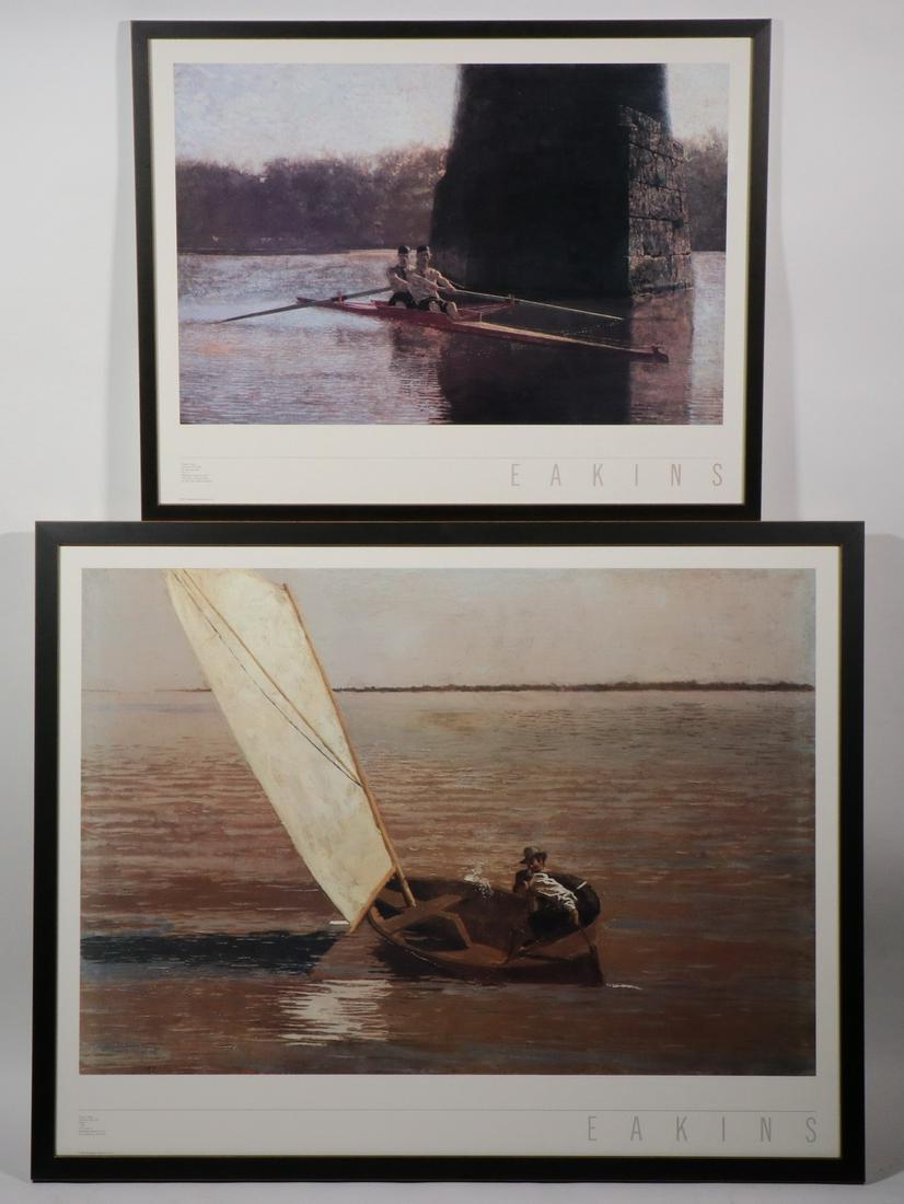 (2) THOMAS COWPERTHWAITE EAKINS (PA/FRANCE, 1844-1916): Lot of (2) Framed Lithograph Prints by Thomas Eakins, both 1987 editions from the Philadelphia Museum of Art, in black painted wooden frames, incl: "Pair-Oared Shell", OS: 23 3/4" x 30 1/4"; and "Sail