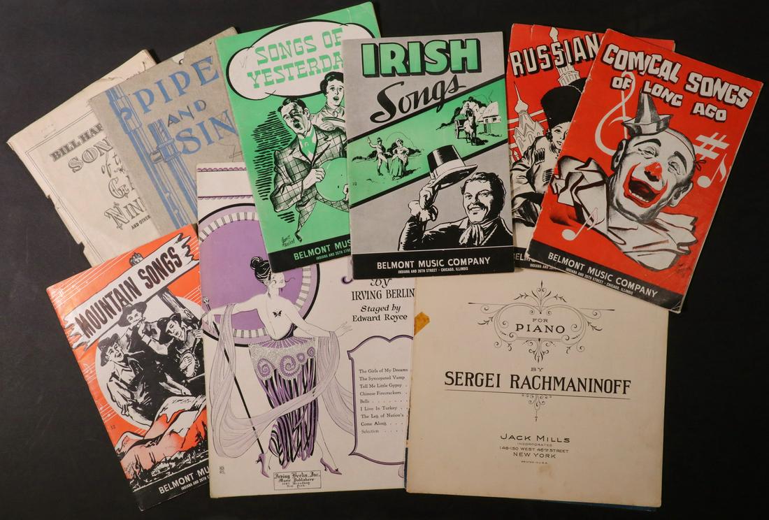BOX OF VAUDEVILLE AND LATER SHEET MUSIC: Approx. (50 pcs) 1920's sheet and book music, some great graphics. Generally clean.