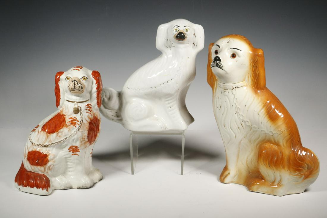 (3) LARGE STAFFORDSHIRE DOG FIGURINES (1 of 2)