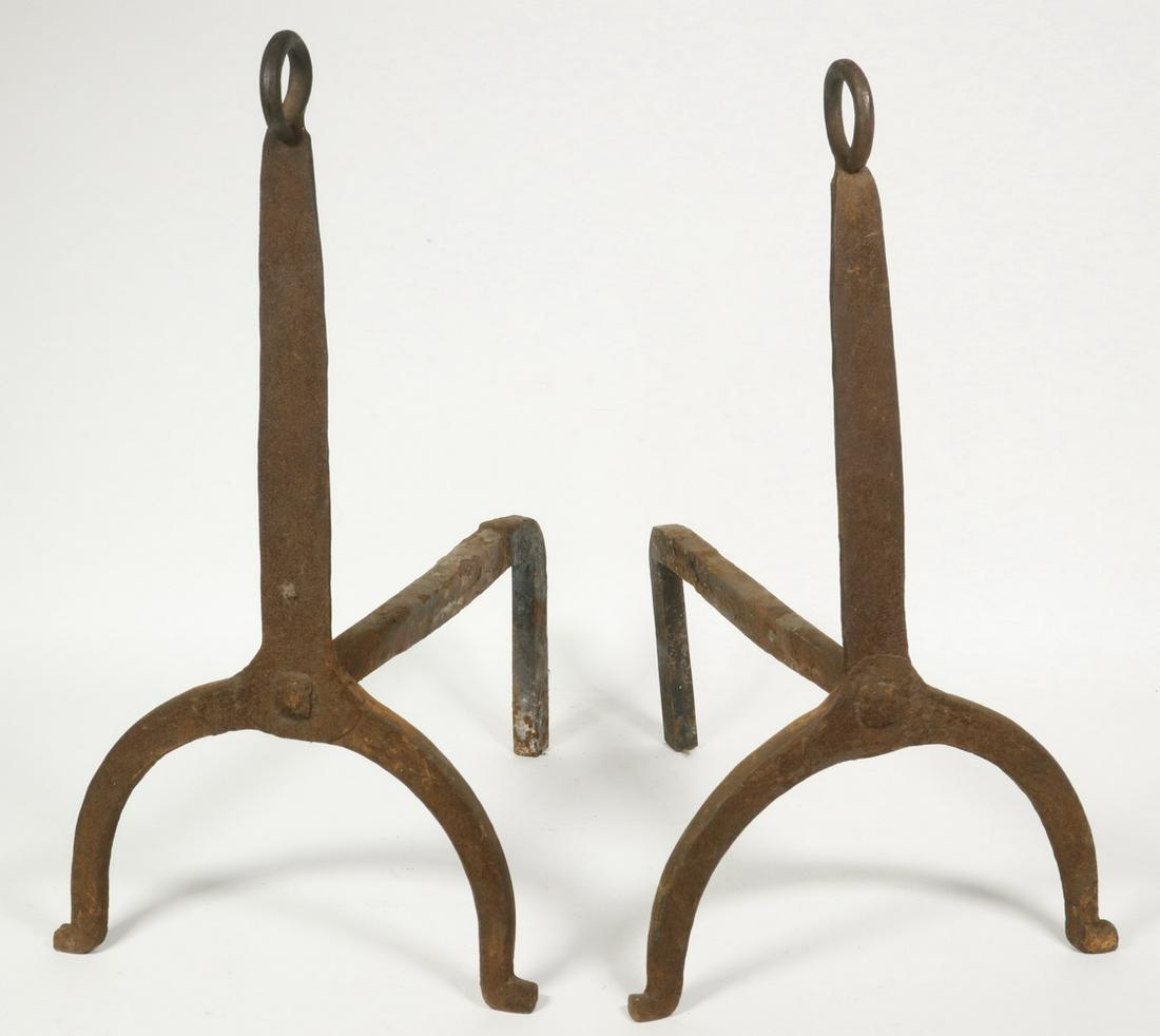 PR EARLY WROUGHT IRON ANDIRONS (1 of 1)