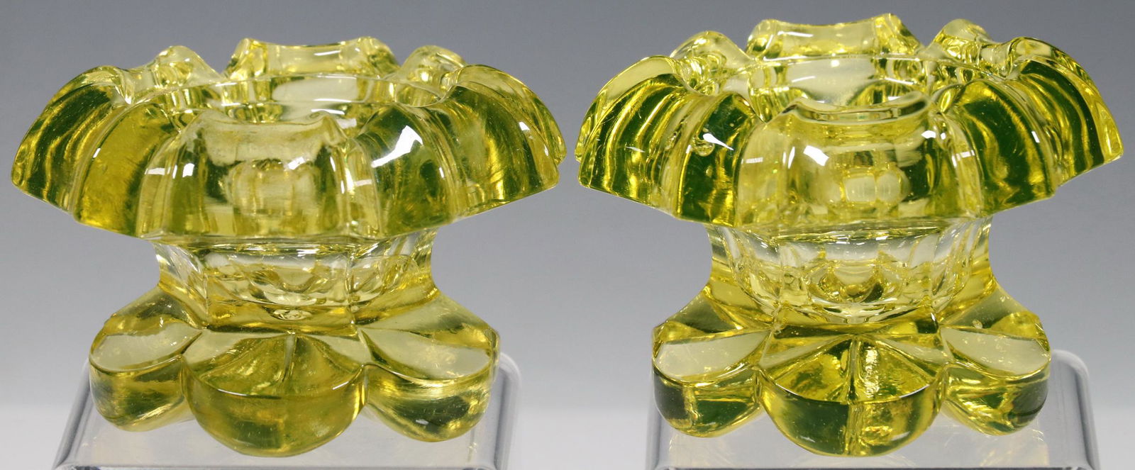 PAIR CANARY FLINT GLASS MASTER SALTS (1 of 2)