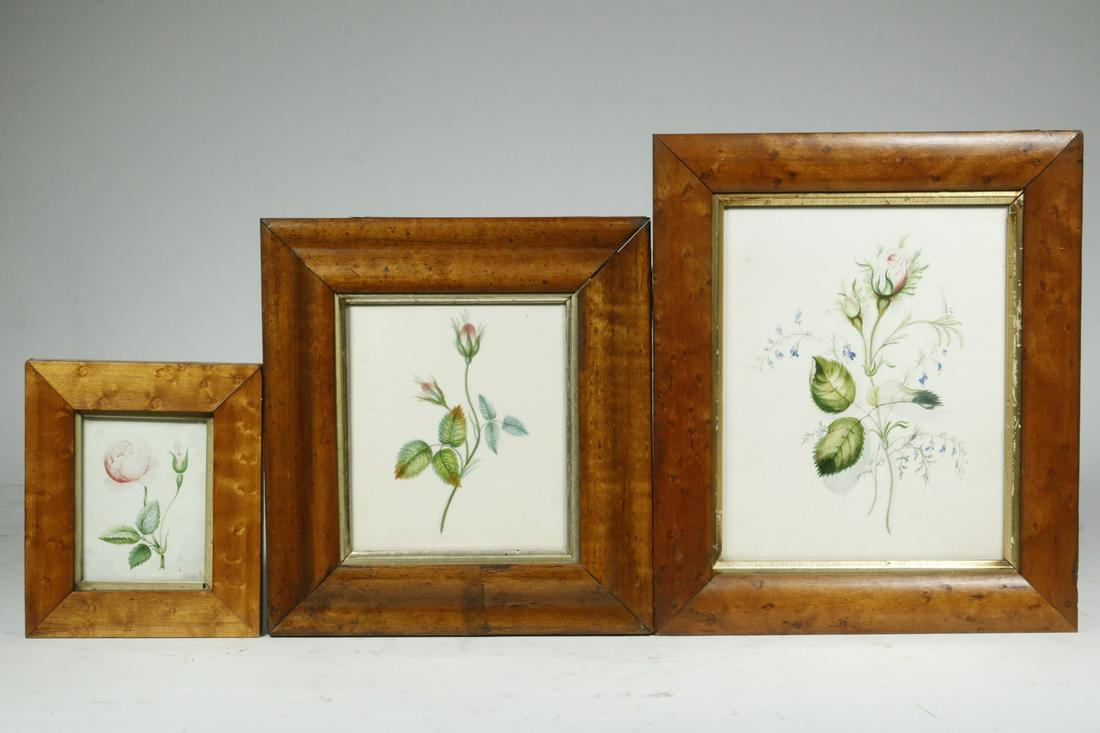 (3) 19TH C. SCHOOLGIRL FLORAL WATERCOLORS IN GRADUATED (1 of 8)