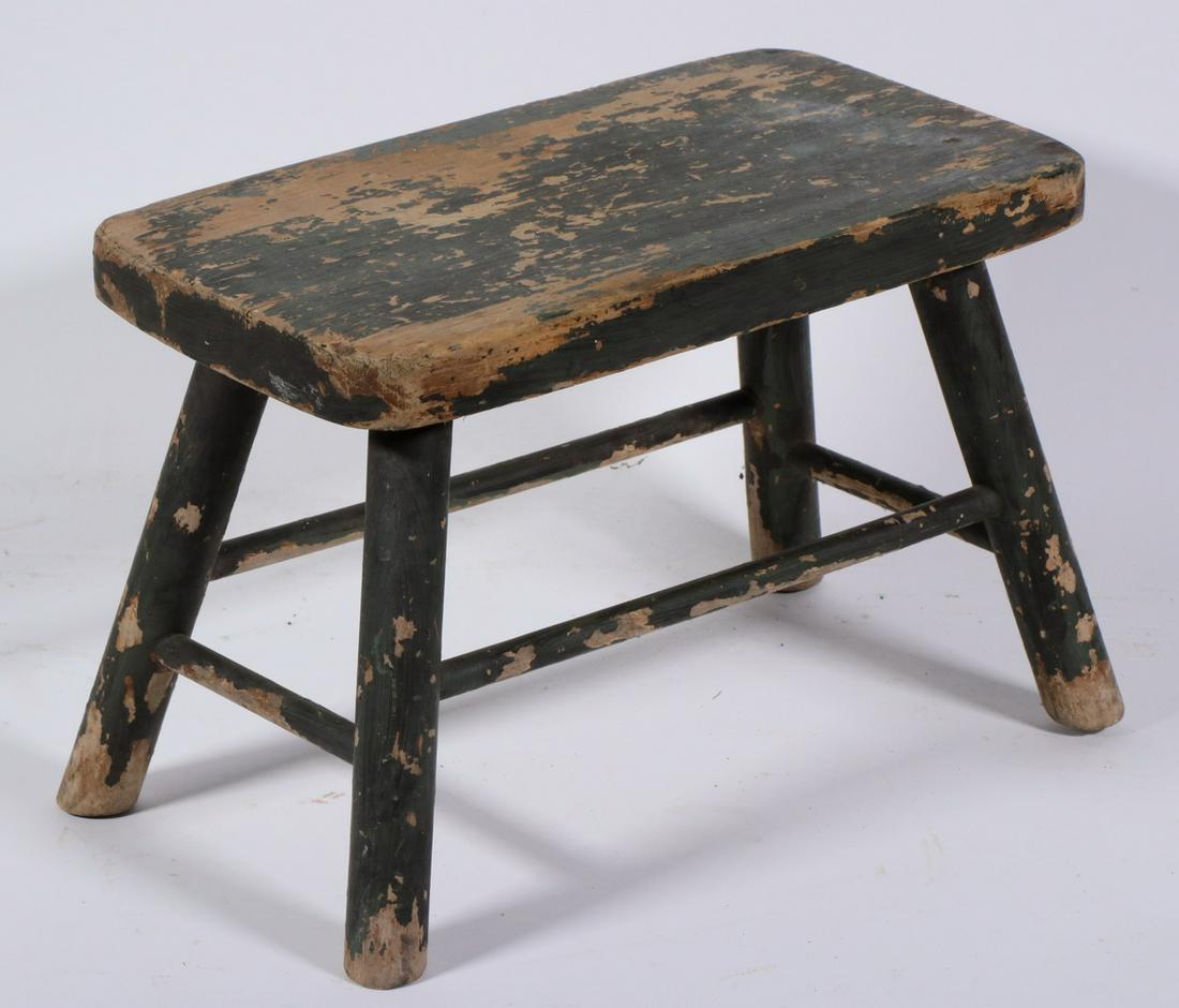 SMALL GREEN PAINTED COUNTRY FOOTSTOOL (1 of 2)