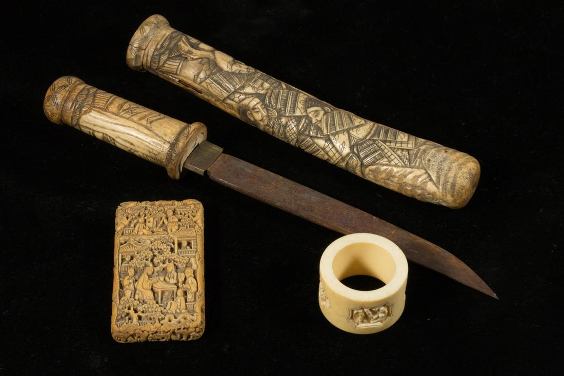 19TH C. JAPANESE CARD CASE, LETTER OPENER AND NAPKIN (1 of 4)