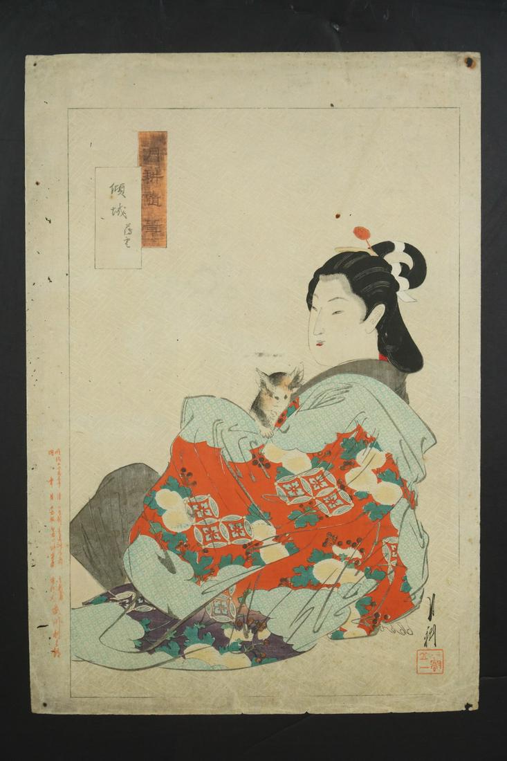 SCARCE JAPANESE MEIJI WOODBLOCK PRINT BY OGATA GEKKO (1 of 3)