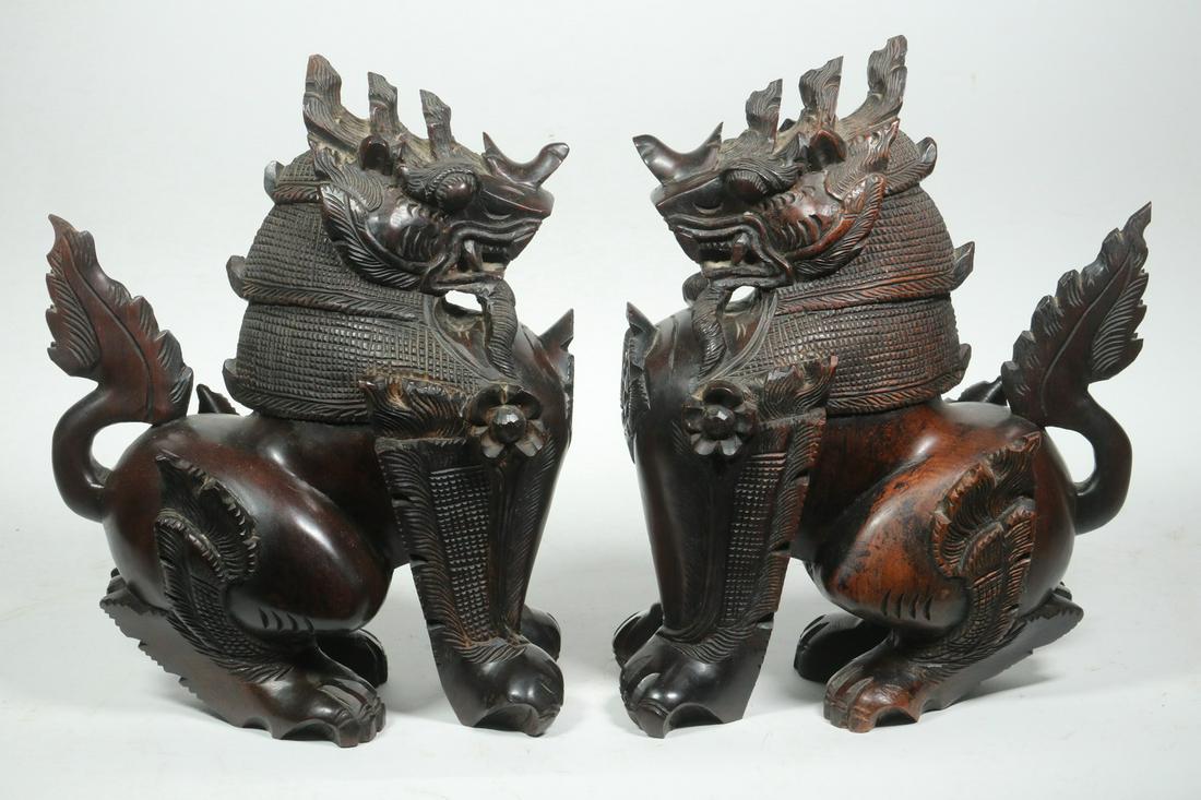 PR CARVED WOODEN FOO DOGS (1 of 3)