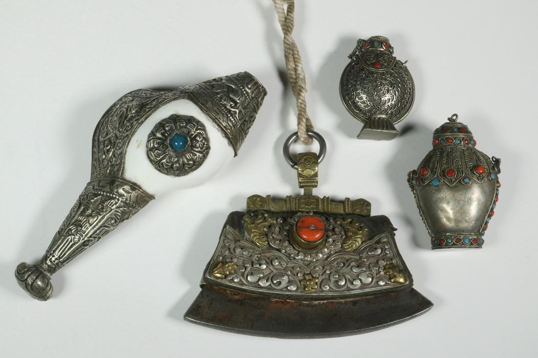 (4) TIBETAN SILVER OBJECTS (1 of 2)