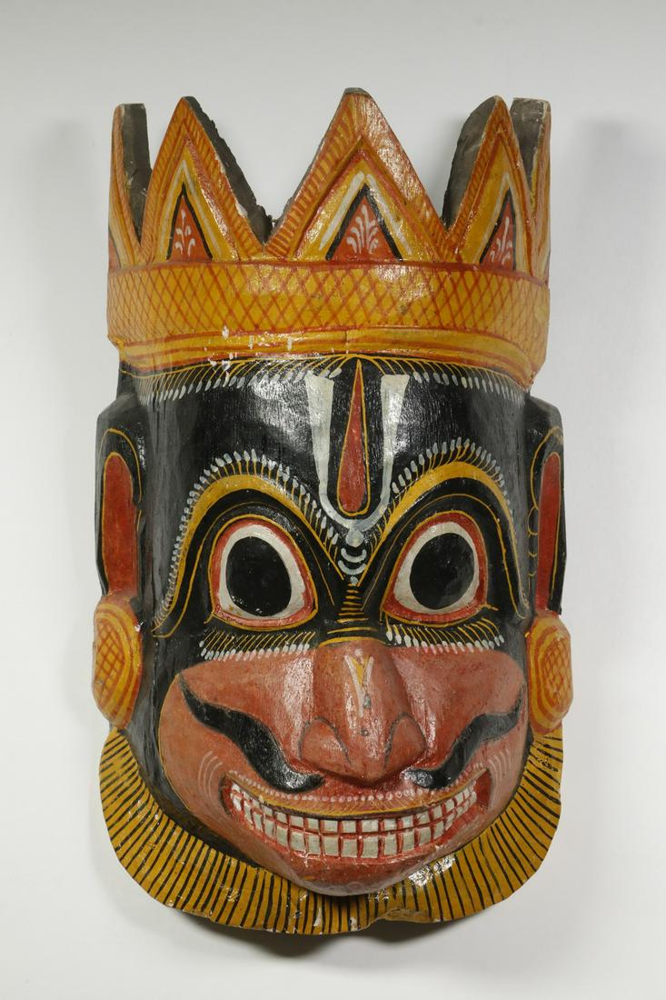 20TH C. CARVED AND PAINTED WOOD MASK FROM INDIA (1 of 3)