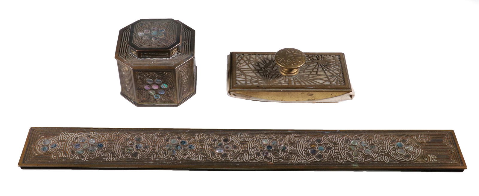 (3) TIFFANY STUDIOS BRONZE DESK ITEMS (1 of 5)