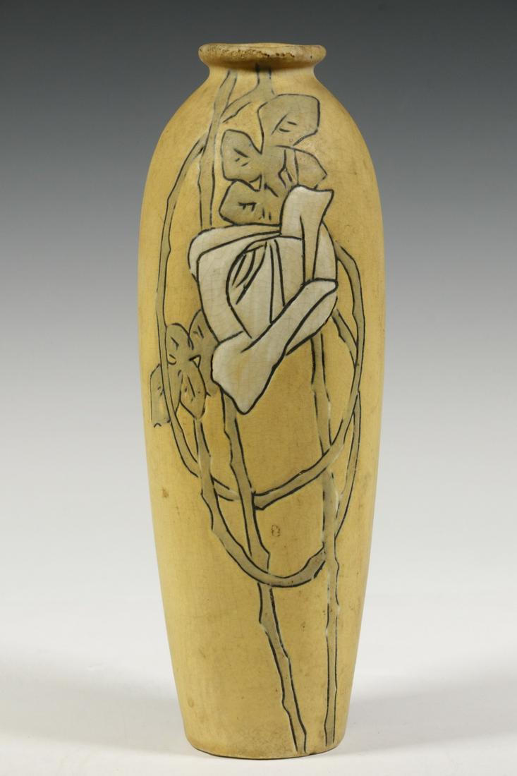 WELLER ART POTTERY ETCHED FLORAL VASE (1 of 3)