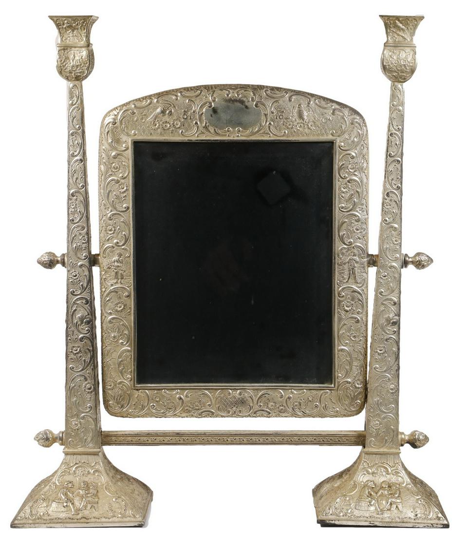 GERMAN SILVER-PLATE VANITY MIRROR WITH INTEGRAL (1 of 3)