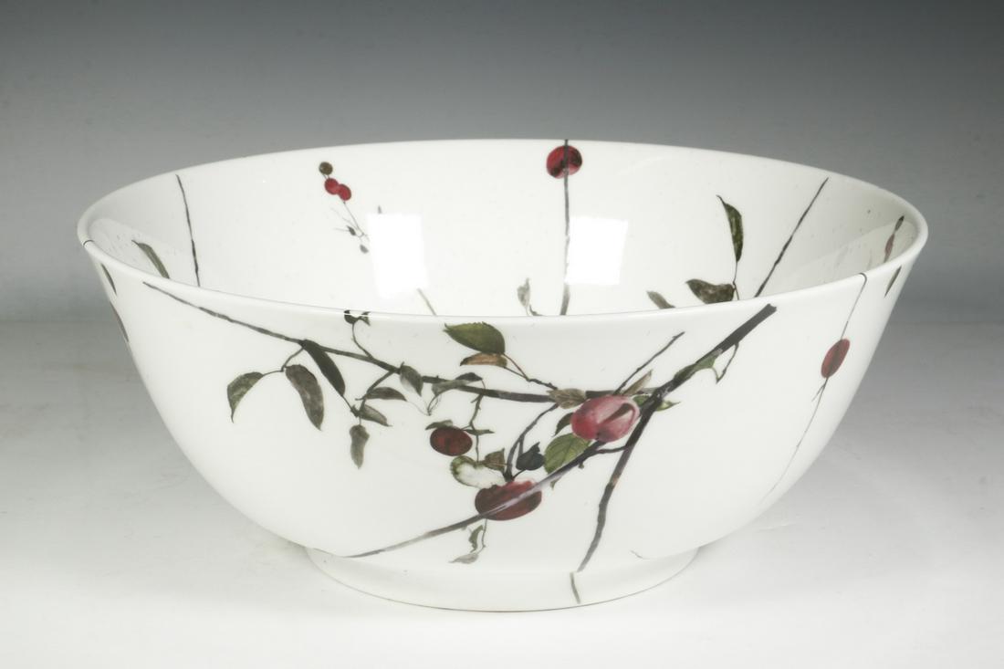 ANDREW WYETH APPLE BLOSSOM BOWL BY ROYAL DOULTON: Large Bone China Centerpiece Bowl by Royal Doulton, a limited edition piece based on artwork by Andrew Wyeth (PA/ME, 1917-2009), issued by Franklin Mint, with certificate of authenticity dated 1973, i