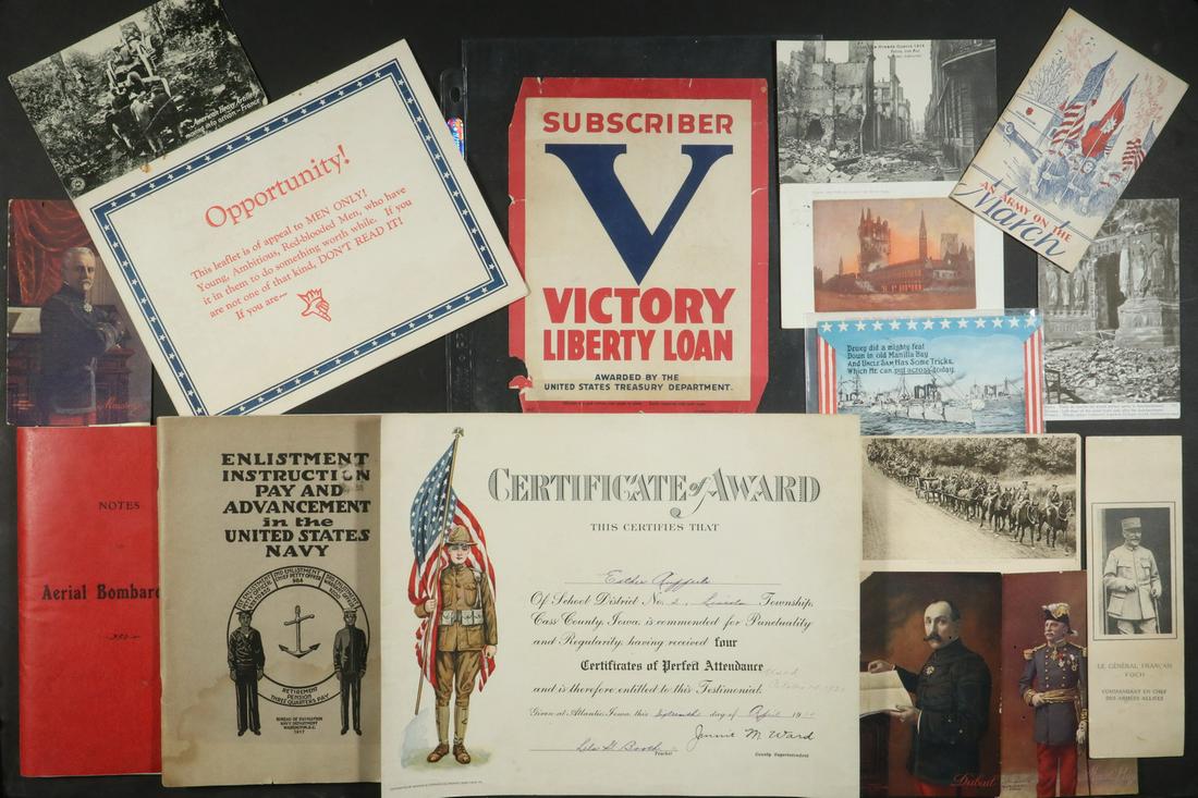 APPROX (150) WWI MILITARY EPHEMERA & PHOTOS (1 of 2)