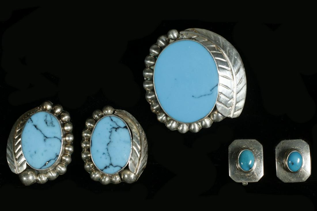 5 PIECE LOT - MEXICAN SILVER MOUNTED TURQUOISE JEWELRY (1 of 3)