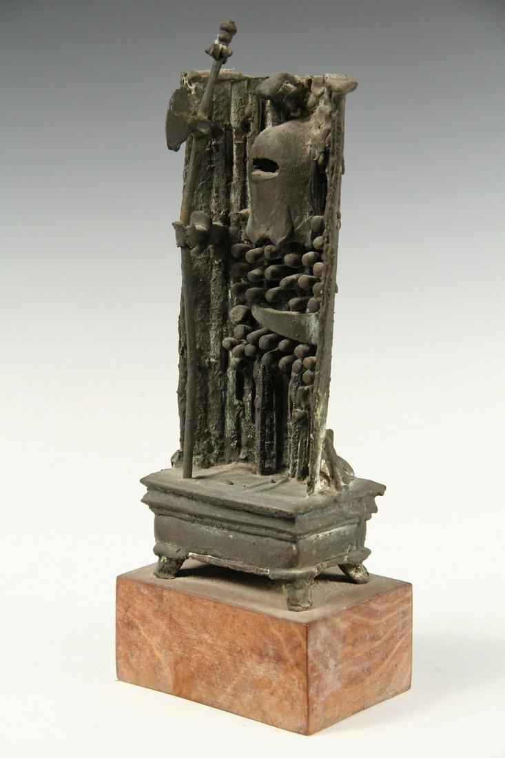 ROGER PRINCE (CONTEMPORARY MAINE): "Executioner 2", a bronze sketch, mounted on a wooden block, unsigned, 12 1/2" x 4 1/2" x 3 1/2" overall. Good condition.